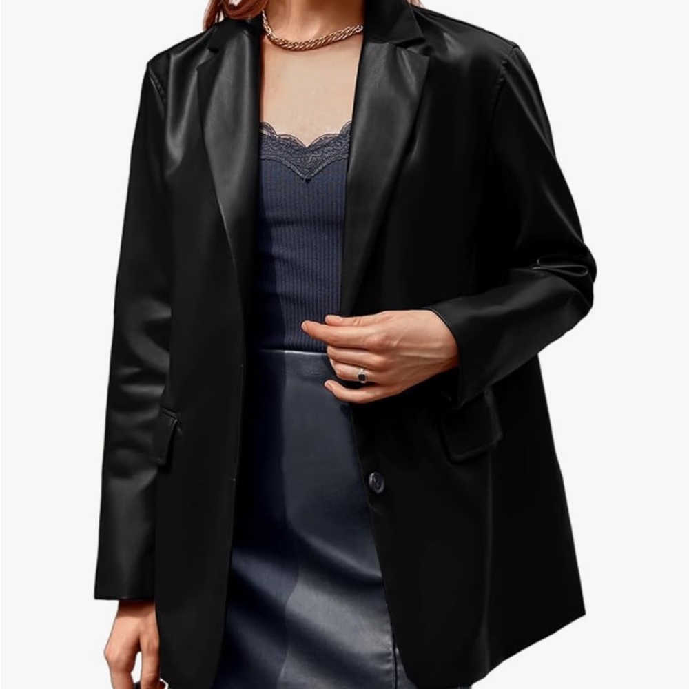 Marc New York Black 1-Button Faux Leather Blazer Women's Size S